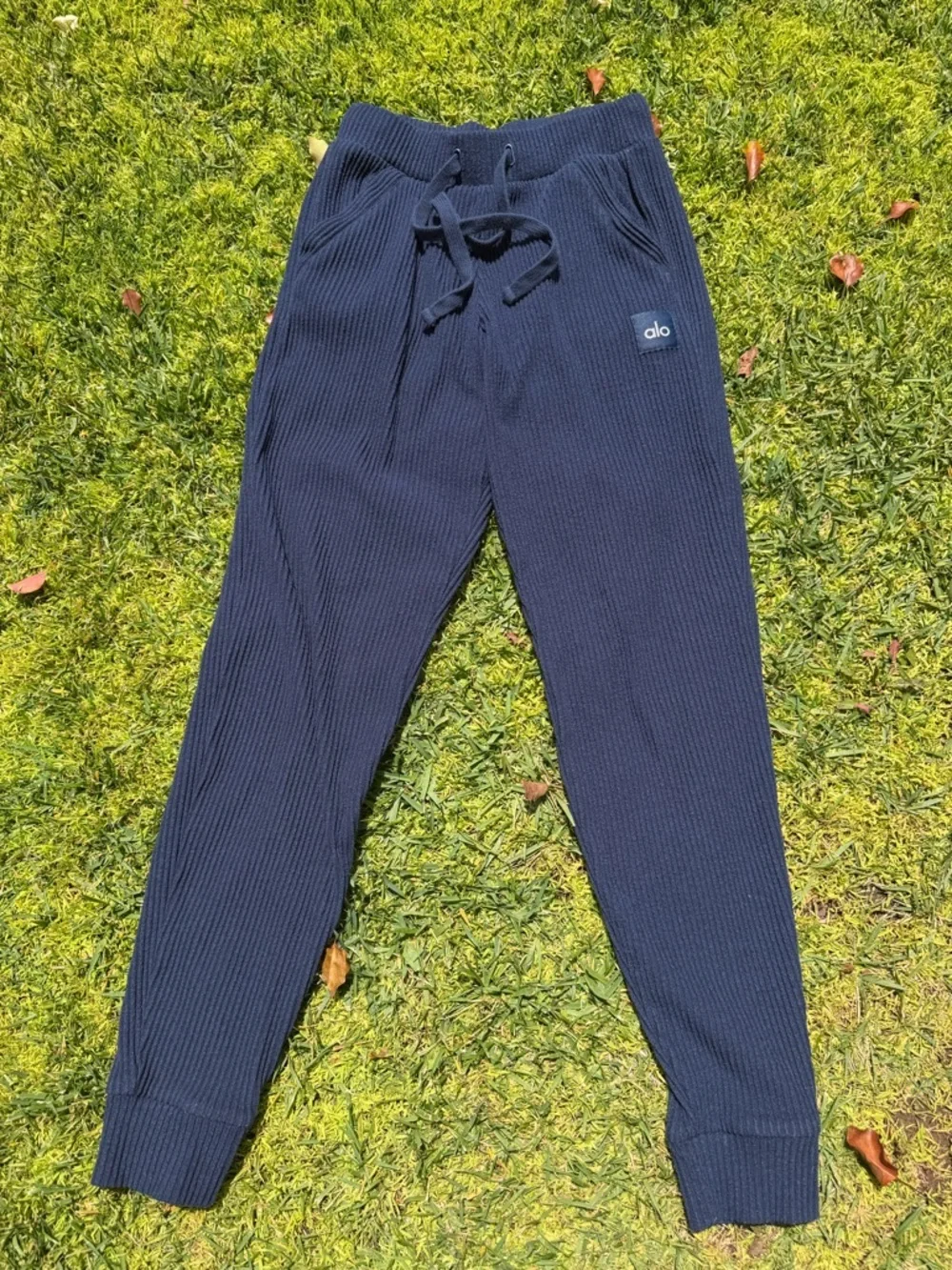 Alo Yoga Muse Crop Hoodie Jogger Set Ribbed Navy Blue Limited Edition XS HTF GUC
